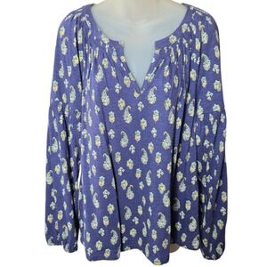 J Jill Women Cottagecore Peasant Top Size Small Periwinkle Floral Smocked
